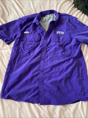NWOT TCU Purple Short-Sleeve Button-Up Shirt
